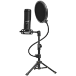 LORGAR Voicer 721, Gaming Microphone, Black, USB condenser microphone with tripod stand, pop filter, including 1 microphone, 1 Height metal tripod, 1 plastic shock mount, 1 windscreen cap, 1,2m metel type-C USB cable, 1 pop filter, 154.6x56.1mm