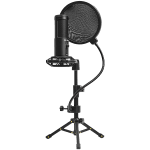 LORGAR Voicer 721, Gaming Microphone, Black, USB condenser microphone with tripod stand, pop filter, including 1 microphone, 1 Height metal tripod, 1 plastic shock mount, 1 windscreen cap, 1,2m metel type-C USB cable, 1 pop filter, 154.6x56.1mm