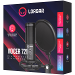 LORGAR Voicer 721, Gaming Microphone, Black, USB condenser microphone with tripod stand, pop filter, including 1 microphone, 1 Height metal tripod, 1 plastic shock mount, 1 windscreen cap, 1,2m metel type-C USB cable, 1 pop filter, 154.6x56.1mm