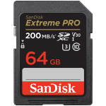 SanDisk Extreme PRO 64GB SDXC Memory Card + 2 years RescuePRO Deluxe up to 200MB/s & 90MB/s Read/Write speeds, UHS-I, Class 10, U3, V30
