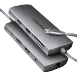 AXAGON HMC-8HLSA USB-C 3.2 Gen 1 hub, 3x USB-A + 4K/30Hz HDMI + SD/microSD, GLAN, Audio, PD 100W, 20cm USB-C cable
