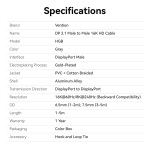 Vention Кабел Cable - Display Port v2.1 DP M / M Black 16K@60Hz, 1M - HGBHF