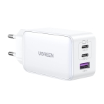Зарядно устройство Ugreen 15339 Nexode Мрежов адаптер, 2xUSB-C, USB-A 3.0, PD3.0, QC4.0, GaN, 65W - бяло