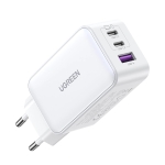 Зарядно устройство Ugreen 15339 Nexode Мрежов адаптер, 2xUSB-C, USB-A 3.0, PD3.0, QC4.0, GaN, 65W - бяло
