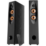 F&D T-60X PRO 2.0 Floorstanding Speakers, 120W RMS ( 60Wx2), 1'' Tweeter + 4'' Speakers x2 + 8'' Subwoofer for each channel, BT 5.3/Optical/COAXIAL/AUX/USB/Karaoke function/LED Display/Remote control/Microphone/Wooden, Touch buttons, Black