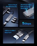 Orico хъб HUB USB-C/USB-A 4 port - USB3.0 x 1, USB2.0 x 3, Aluminium - YSA5-U3-GY