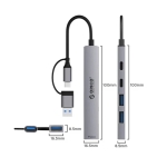 Orico хъб HUB USB-C 5 port - USB3.0 x 1, USB2.0 x 2, USB-C x 2, Aluminium - YSA4-U2-GY