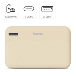 HAMA Външна батерия "Pocket 10", 10000 mAh, Изходи: 2x USB-A, бежов