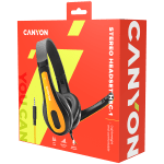 CANYON entry price PC headset, combined 3,5 plug, leather pads, Black-yellow