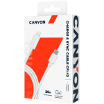 CANYON СFI-12, cable Type C to lightning ,5V3A, 9V2.22A ,PD20W, power cord:18AWG*4C, Signal cord:28AWG*4C, data transfer speed:30M/s, OD4.5MM,2M, PVC, white, Rohs
