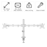 HAMA Стойка за 2 монитора за бюро, регулируема, 13" - 35", 12 кг, Бял