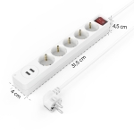 Разклонител HAMA USB 3.4A, 5 гнезда, 2x USB, 3400mA, 223183