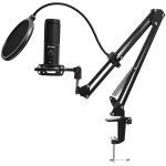 LORGAR Voicer 931, Gaming Microphone, Black, USB condenser microphone with boom arm stand, pop filter, tripod stand. including 1* microphone, 1*Boom Arm Stand with C-clamp, 1*shock mount, 1*pop filter, 1*windscreen cap, 1*2.5m type-C USB cable, 1* Extra t