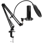 LORGAR Voicer 931, Gaming Microphone, Black, USB condenser microphone with boom arm stand, pop filter, tripod stand. including 1* microphone, 1*Boom Arm Stand with C-clamp, 1*shock mount, 1*pop filter, 1*windscreen cap, 1*2.5m type-C USB cable, 1* Extra t