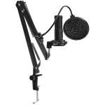 LORGAR Voicer 931, Gaming Microphone, Black, USB condenser microphone with boom arm stand, pop filter, tripod stand. including 1* microphone, 1*Boom Arm Stand with C-clamp, 1*shock mount, 1*pop filter, 1*windscreen cap, 1*2.5m type-C USB cable, 1* Extra t