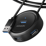 Universal four-port USB 3.2 Gen 1 hub. Connector for external power supply. USB-A cable 30 cm.
