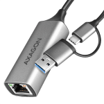 AXAGON ADE-TXCA USB-C USB3.2 Gen 1 + USB-A reduction- Gigabit Ethernet 10/100/1000 Adapter, metal, titan grey