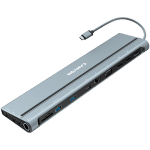 CANYON DS-90, 14 in 1 hub, with Type C female *2,Type C male *1:max 10Gbps,USBA*3:max 10Gbps,DP*1，VGA*1,SD card slot*1,TF card slot*1,Audio 3.5 audio*1,HDMI*2,RJ45*1,cable length 0.20m,Aluminum alloy housing,76*22.5*301mm,Dark grey