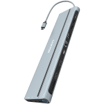 CANYON DS-90, 14 in 1 hub, with Type C female *2,Type C male *1:max 10Gbps,USBA*3:max 10Gbps,DP*1，VGA*1,SD card slot*1,TF card slot*1,Audio 3.5 audio*1,HDMI*2,RJ45*1,cable length 0.20m,Aluminum alloy housing,76*22.5*301mm,Dark grey