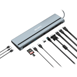 CANYON DS-90, 14 in 1 hub, with Type C female *2,Type C male *1:max 10Gbps,USBA*3:max 10Gbps,DP*1，VGA*1,SD card slot*1,TF card slot*1,Audio 3.5 audio*1,HDMI*2,RJ45*1,cable length 0.20m,Aluminum alloy housing,76*22.5*301mm,Dark grey