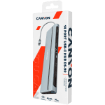 CANYON DS-90, 14 in 1 hub, with Type C female *2,Type C male *1:max 10Gbps,USBA*3:max 10Gbps,DP*1，VGA*1,SD card slot*1,TF card slot*1,Audio 3.5 audio*1,HDMI*2,RJ45*1,cable length 0.20m,Aluminum alloy housing,76*22.5*301mm,Dark grey