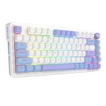 Геймърска механична клавиатура Redragon Cyrus Pro K681WBP-RGB-PRO с Bluetooth и безжична връзка, бяла с лилаво RGB осветление