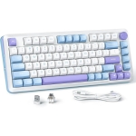 Геймърска механична клавиатура Redragon Cyrus Pro K681WBP-RGB-PRO с Bluetooth и безжична връзка, бяла с лилаво RGB осветление