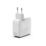HAMA Бързо зарядно, 65 W, GaN, 2x USB-C, с разтегателен кабел 0.7м, бял