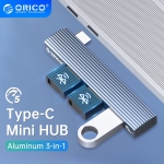 Orico хъб USB3.0/2.0 HUB 3 port TYPE C, Aluminum - AH-W13-GY
