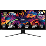 MSI MPG 341CQPX QD-OLED Gaming Monitor, 34.18" 240Hz, UWQHD (3440x1440) 21:9, QD-OLED Anti-Reflection, 0.03ms, 250nits, 1500000:1, 178/178, G-Sync Compatible, DisplayHDR True Black 400, Adjustable Stand, 1x DP, 2x HDMI, 1x Type-C 98W, 3Y Warranty