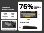 Ajazz геймърска механична клавиатура Wireless Gaming Mechanical Keyboard AK820 V2 PRO - White peach Switch [Linear] (English US), White