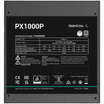 DeepCool PX1000-P, 1000W, 80 Plus PLATINUM, Fully Modular, Flat Black Cables, 135mm FDB Fan, Fluid Dynamic Bearing, 150x160x86mm (W x L x H), ATX 3.0, OPP/OVP/SCP/OTP/OCP/UVP/NLO/SIP, 12Y, R-PXA00P-FC0B-EU