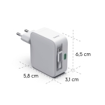 HAMA Бързо зарядно, 30 W, GaN, 2x USB-C, с разтегателен кабел 0.7м, бял
