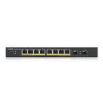Комутатор ZyXEL GS1900-10HP v2, 8-port GbE L2 PoE Smart Switch + 2 SFP slots, 802.3at, desktop, fanless, 70 Watt