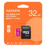 Карта памет 32GB microSDHC с адаптер, A-Data Premier AUSDH32GUICL10-RA1, Class 10 UHS-I, скорост на четене 80MB/s, скорост на запис 10MB/s