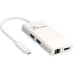 Multiport USB-C adapter j5Create JCA374, HDMI/Ethernet/ USB 3.0 hub /PD 2.0, White