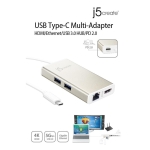 Multiport USB-C adapter j5Create JCA374, HDMI/Ethernet/ USB 3.0 hub /PD 2.0, White