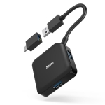 USB hub HAMA, USB-А 4-ports, USB 3.2 Gen 1, 5 Gbit/s, USB-C adapter, Black