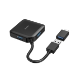USB hub HAMA, USB-А 4-ports, USB 3.2 Gen 1, 5 Gbit/s, USB-C adapter, Black