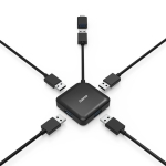 USB hub HAMA, USB-А 4-ports, USB 3.2 Gen 1, 5 Gbit/s, USB-C adapter, Black