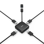 USB hub HAMA, USB-А 4-ports, USB 3.2 Gen 1, 5 Gbit/s, USB-C adapter, Black