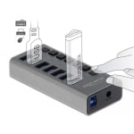 USB hub Delock 7 x USB-A, 1 x USB-B, 5 Gbps, Switches, LED indicator, Gray