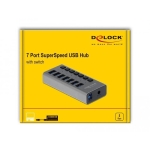 USB hub Delock 7 x USB-A, 1 x USB-B, 5 Gbps, Switches, LED indicator, Gray