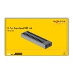USB hub Delock, 13 x USB-A, 1 x USB-B, 5 Gbps, Switches, LED indicator, Gray