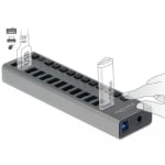 USB hub Delock, 13 x USB-A, 1 x USB-B, 5 Gbps, Switches, LED indicator, Gray