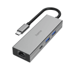 USB hub HAMA, 4-ports 2 x USB-A, USB-C, LAN/Ethernet, Gray