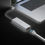 USB hub HAMA, 4-ports 2 x USB-A, USB-C, LAN/Ethernet, Gray