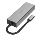 USB hub HAMA, 4-ports 2 x USB-A, USB-C, LAN/Ethernet, Gray