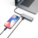 USB hub HAMA, 4-ports 2 x USB-A, USB-C, LAN/Ethernet, Gray