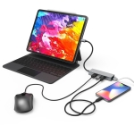 USB hub HAMA, 4-ports 2 x USB-A, USB-C, LAN/Ethernet, Gray